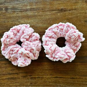Pair of 2 Super Soft Hand Crocheted Pink Scrunchies